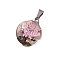 Dried Flower Glass Pendants, Flat Round, Pink, 32x20mm, 5pcs/set