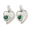 Brass Micro Pave Cubic Zirconia Pendants, with Shell, Heart, Green, Platinum, 15x12x4mm, Hole: 4x2mm