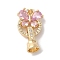 Brass Micro Pave Cubic Zirconia Fold Over Clasps, with Glass, Butterfly, Pearl Pink, 22mm, Hole: 4.2mm