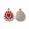 304 Stainless Steel Enamel Pendants, Teadrop with Heart Pattern, Red, 15x12x1mm, Hole: 1.2mm