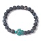 Dyed Natural Weathered Agate Round Beaded Stretch Bracelets, Synthetic Turquoise Turtle Bracelet, Black, Inner Diameter: 2-1/8 inch(5.5cm)