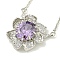 304 Stainless Steel Cable Chain Necklaces, Brass Clear & Lilac Cubic Zirconia Flower Pendant Necklaces, Stainless Steel Color, 18.43 inch(46.8cm)