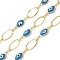 Rack Plating Brass Enamel Link Chains, Long-Lasting Plated, Unwelded, Real 18K Gold Plated, Oval, Deep Sky Blue, 13~13.5x5~7x0.8~4mm