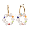 Natural Pearl Beaded Dangle Hoop Earrings EJEW-TA00040-3