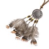Alloy Woven Net with Feather Pendant Necklace with Wood Beads NJEW-P261-02R-3