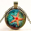 Glass Fantasy Underwater World Red Starfish/Sea Stars Time Gem Pendant Necklaces NJEW-N0051-001E-01-1