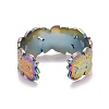 Rainbow Color Ion Plating(IP) 304 Stainless Steel Leaf Open Cuff Ring for Women RJEW-A005-16-3