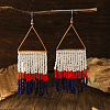 Bohemian Style Triangle Metal Glass Seed Bead Tassel Dangle Earrings for Women WC2298-3-1