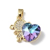 Real 18K Gold Plated Rack Plating Brass Micro Pave Clear Cubic Zirconia Pendants KK-C015-23G-14-1