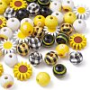 50Pcs 10 Styles Sunflower Theme Printed Wood Beads WOOD-CJ0001-78-6