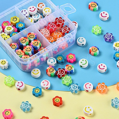 120Pcs 4 Style Smiling Face Beads for DIY Jewelry Making Finding Kits DIY-YW0005-10-1