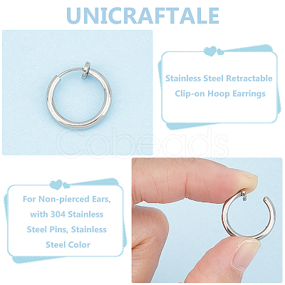 Unicraftale 4 Pairs 201 Stainless Steel Retractable Clip-on Hoop Earrings STAS-UN0052-03B-1