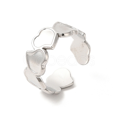 Non-Tarnish 304 Stainless Steel Heart Open Cuff Ring for Women RJEW-E063-20P-1