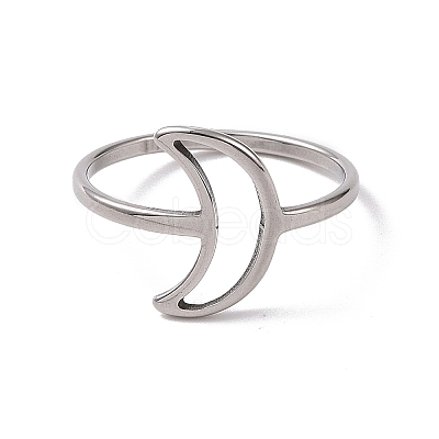 Non-Tarnish 201 Stainless Steel Crescent Moon Finger Ring RJEW-J051-37P-1