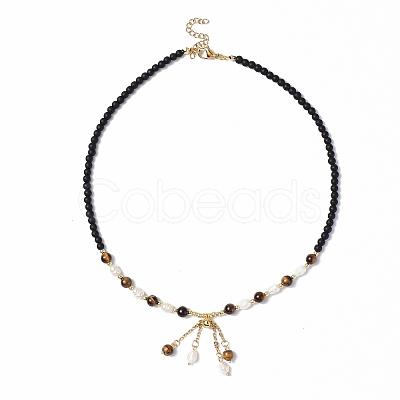 Tassel Pendant Necklace with Glass Beaded Chains for Women NJEW-F302-03-1