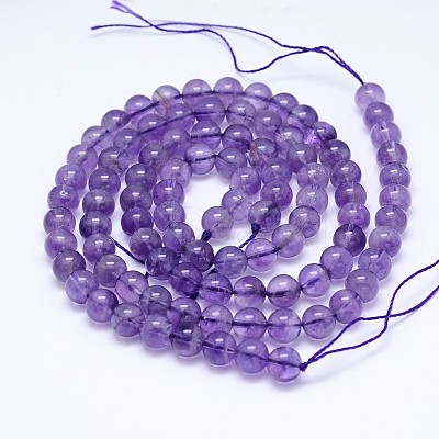 Natural Amethyst Round Bead Strands G-M212-4mm-02A-1