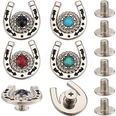 CRASPIRE 8 Sets 4 Colors Zinc Alloy & Resin Coin Screw Rivet FIND-CP0001-89-1