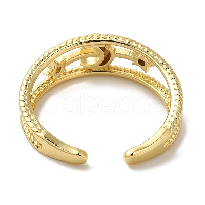 Moon & Star Rack Plating Brass Open Cuff Finger Rings for Women RJEW-L123-100G-1