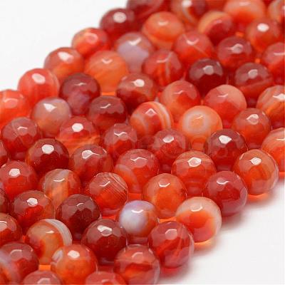 Faceted Natural Striped Agate/Banded Agate Beads Strands G-F447-8mm-H03-1