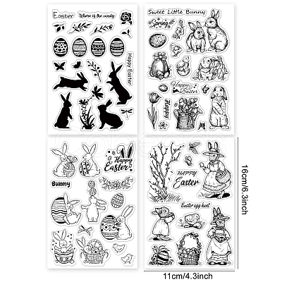 PandaHall Elite 4 Sheets 4 Styles Easter Theme PVC Plastic Stamps DIY-PH0010-31-1