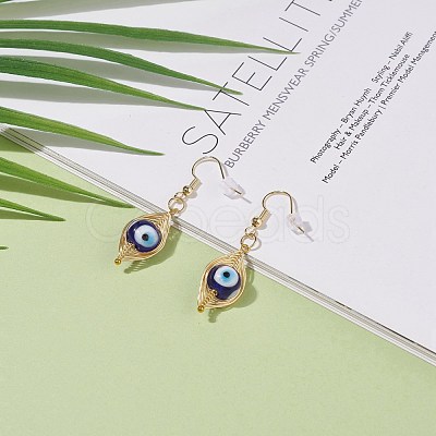 Round Lampwork Evil Eye Braided Dangle Earrings EJEW-JE04898-02-1