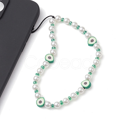 Fruits Polymer Clay & Imitated Pearl & Glass Beaded Mobile Straps HJEW-JM01641-02-1