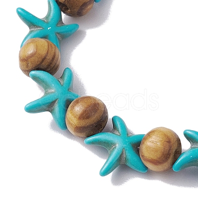 Beach Starfish Dye Synthetic Turquoise Beaded Stretch Barcelets BJEW-JB10293-01-1