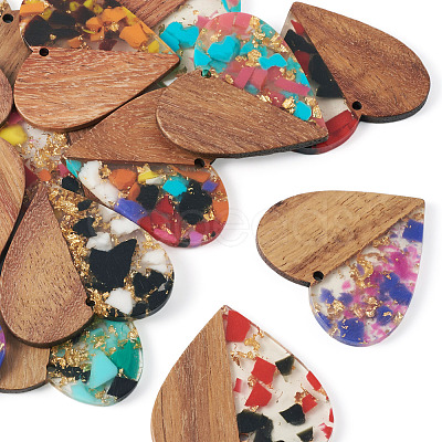 Pandahall 16Pcs 8 Colors Transparent Resin & Walnut Wood Pendants RESI-TA0002-16-1