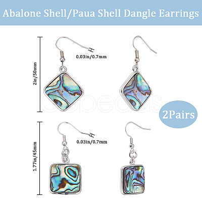 Beebeecraft 2 Pairs 2 Style Natural Abalone Shell/Paua Shell Dangle Earrings EJEW-BBC0001-22-1