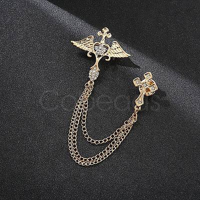 Angel Wing & Cross Chain Tassel Dangle Brooch Pin RELI-PW0001-100G-02-1