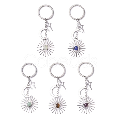 Stainless Steel with Natural Gemstone Pendants Keychain KEYC-JKC00776-M-1