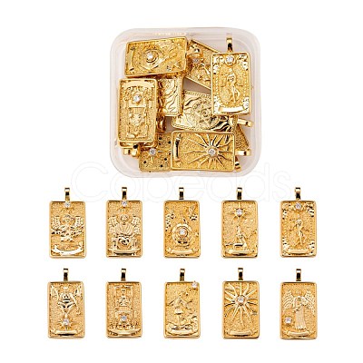 10Pcs 1 style Brass Micro Pave Clear Cubic Zirconia Tarot Card Pendants ZIRC-LS0001-01G-1