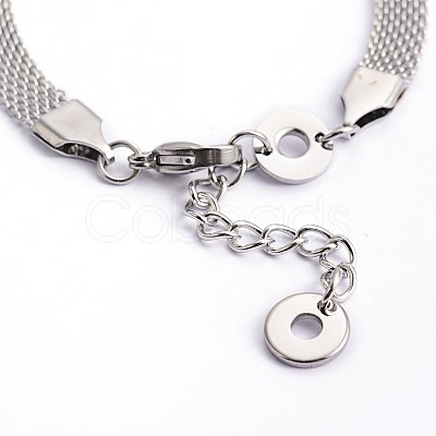 Tarnish Resistant Flat Round with Human 201 Stainless Steel Link Bracelets with 304 Stainless Steel Chain BJEW-O108-02P-1