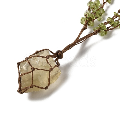 Natural Lemon Quartz Braided Bead Pendant Necklacess NJEW-K258-05A-1