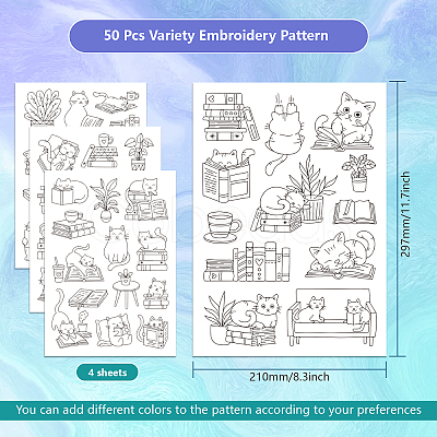 4 Sheets 11.6x8.2 Inch Stick and Stitch Embroidery Patterns DIY-WH0455-127-1