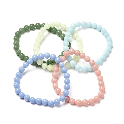 Noctilucent Stone/Synthetic Luminous Stone Beads Stretch Bracelets BJEW-JB06619-1