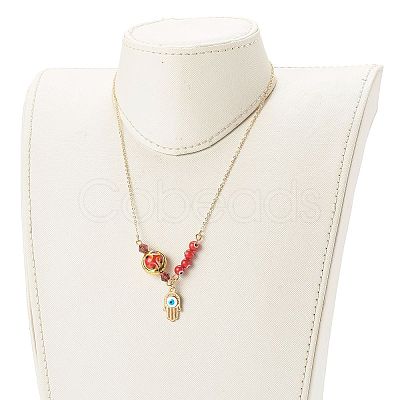 Alloy Enamel Hamsa Hand with Evil Eye Pendant Necklaces NJEW-JN03469-01-1