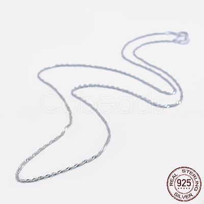 Anti-Tarnish Rhodium Plated 925 Sterling Silver Singapore Chain Necklaces STER-F039-40cm-06P-1