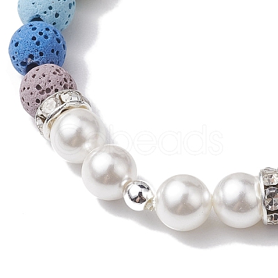 8mm Round 7-Color Natural Lava Rock & Shell Pearl Beaded Stretch Bracelets for Women Men BJEW-JB10330-01-1