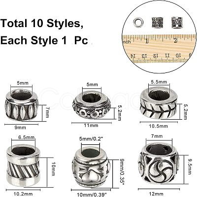 Nbeads 10 Style 304 Stainless Steel European Beads STAS-NB0001-09AS-1