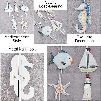 Mediterranean Style Composite Wood Wall Hooks AJEW-FH0001-05-1