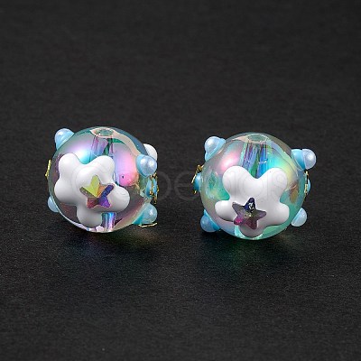 UV Plating Rainbow Iridescent Acrylic Enamel Beads X-OACR-I003-10-1