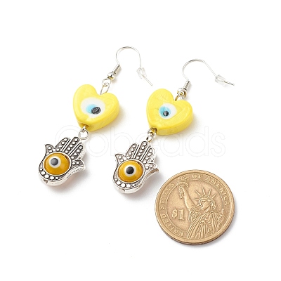 Lampwork Evil Eye with Hamsa Hand Dangle Earrings EJEW-JE05008-1