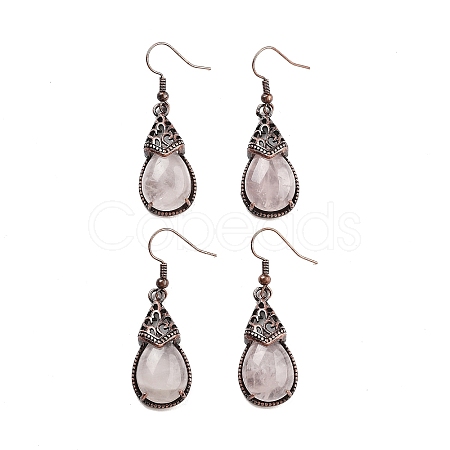 Natural Rose Quartz Teardrop Dangle Earrings EJEW-B055-01R-20-1