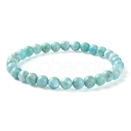 Natural Larimar Crystal Round Beads Stretch Bracelet for Men Women BJEW-LS0001-06-1