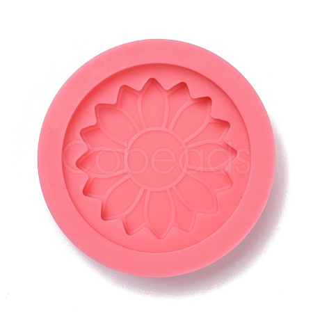 Flat Round with Flower Pattern Badge Silicone Molds DIY-F109-03-1