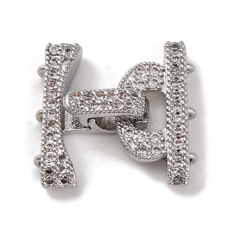 Brass Micro Pave Clear Cubic Zirconia Fold Over Clasps KK-C076-03P-1