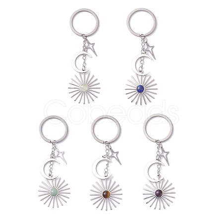 Stainless Steel with Natural Gemstone Pendants Keychain KEYC-JKC00776-M-1