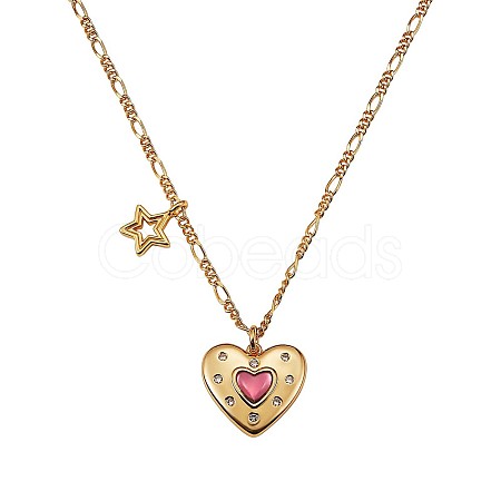 Pink Cubic Zirconia Heart Star Pendant Necklace JN1029A-1