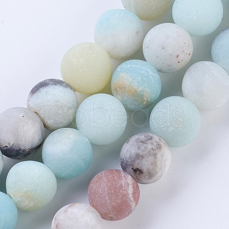 Frosted Natural Flower Amazonite Round Bead Strands X-G-E334-12mm-09-1